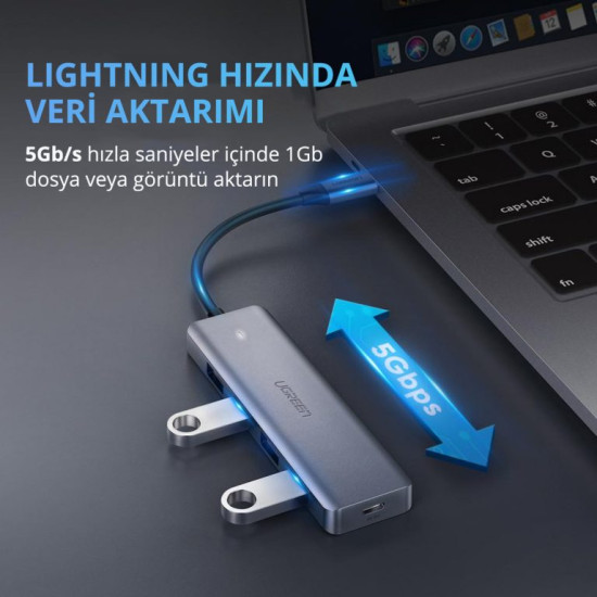Ugreen Type-C USB 3.0 4 Port USB Hub Çoklayıcı Gri (70336) Ugreen Type-C USB 3.0 4 Port USB Hub Çoklayıcı Gri (70336)
