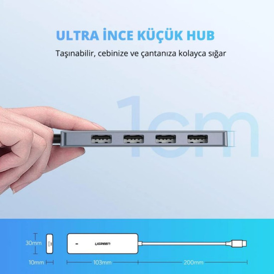 Ugreen Type-C USB 3.0 4 Port USB Hub Çoklayıcı Gri (70336) Ugreen Type-C USB 3.0 4 Port USB Hub Çoklayıcı Gri (70336)