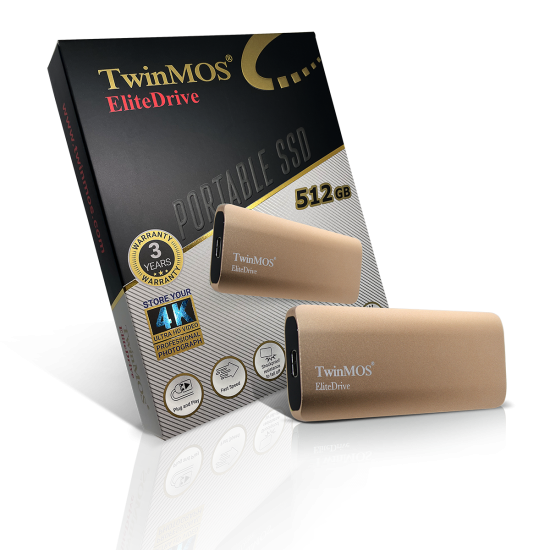 TwinMOS Taşınabilir SSD 512 GB EliteDrive Gold USB 3.2/Type-C (PSSDFGBMED32-G)